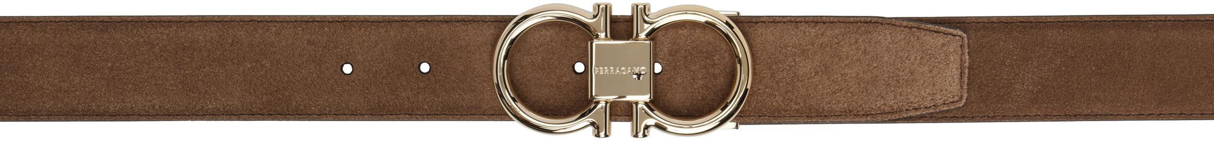 FERRAGAMO Tan Double Gancini Belt In Midbrown Naturale Product Image