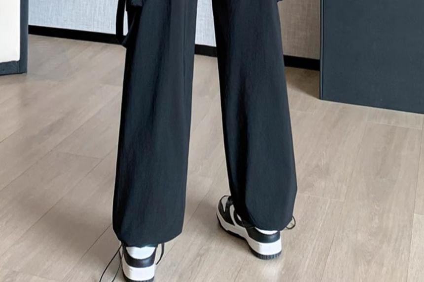 High Waist Plain Wide Leg Cargo Pants Product Image