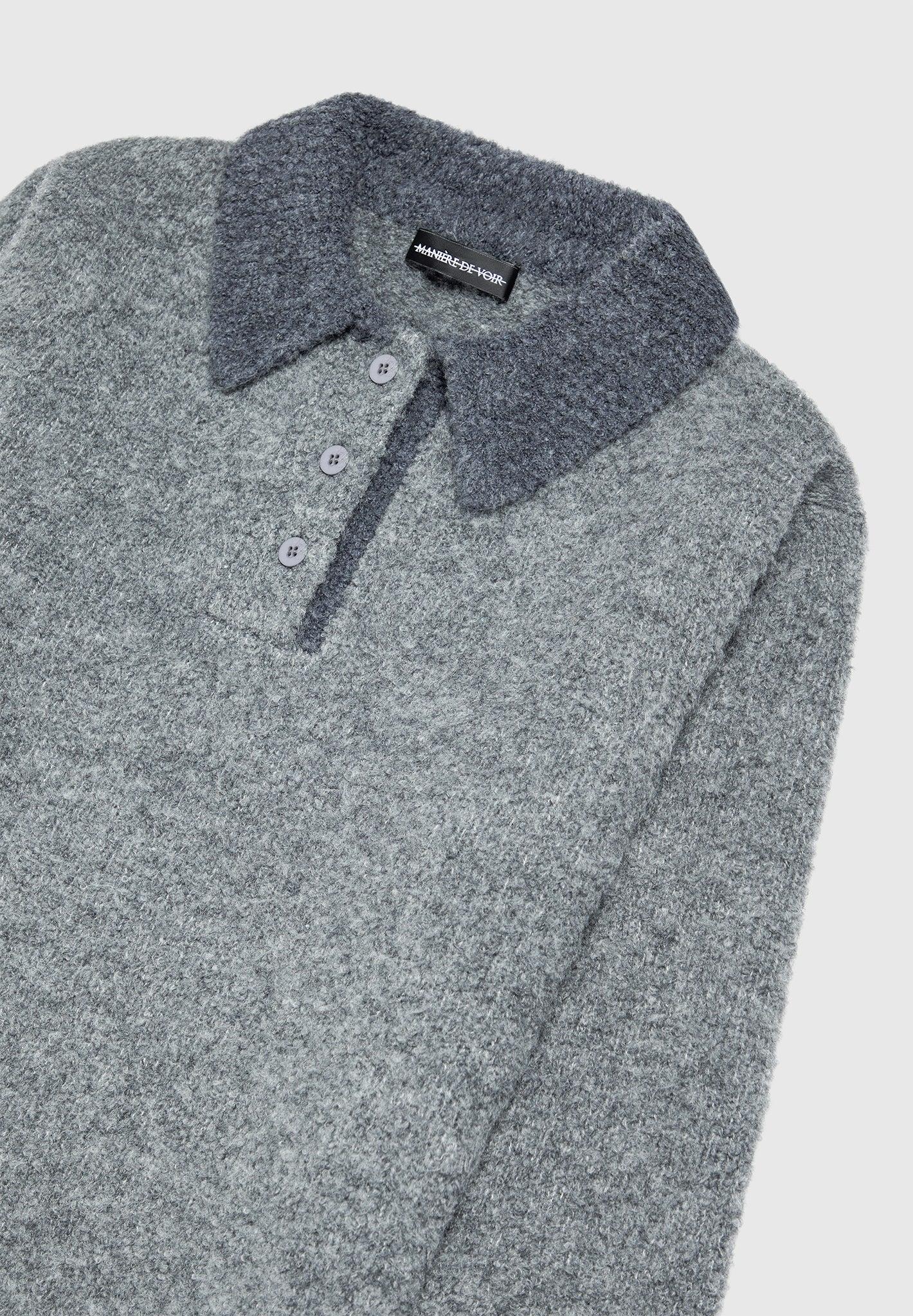 Boucle Knit Contrast Polo Jumper - Grey Male Product Image