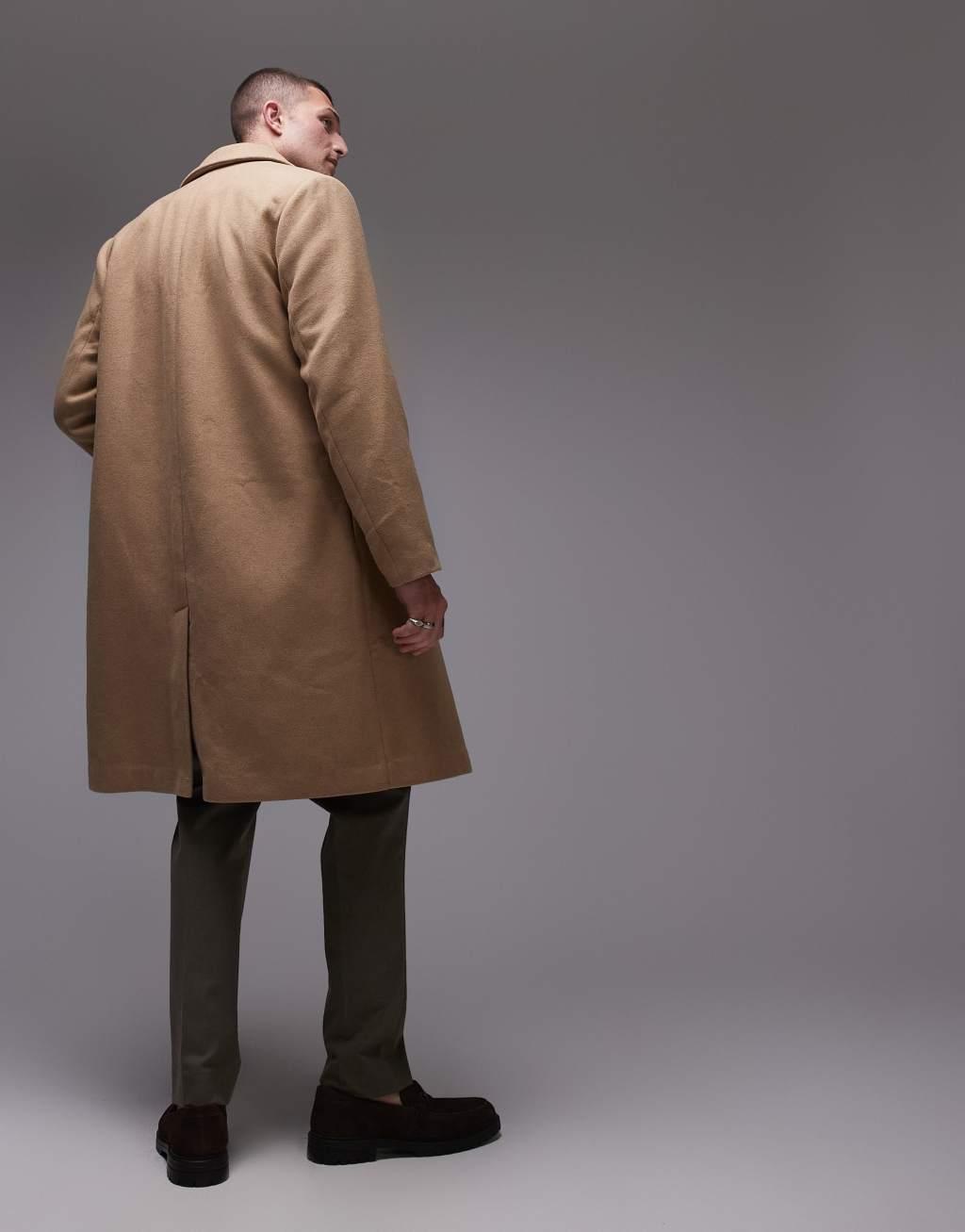 Topman single breasted overcoat in camel Product Image
