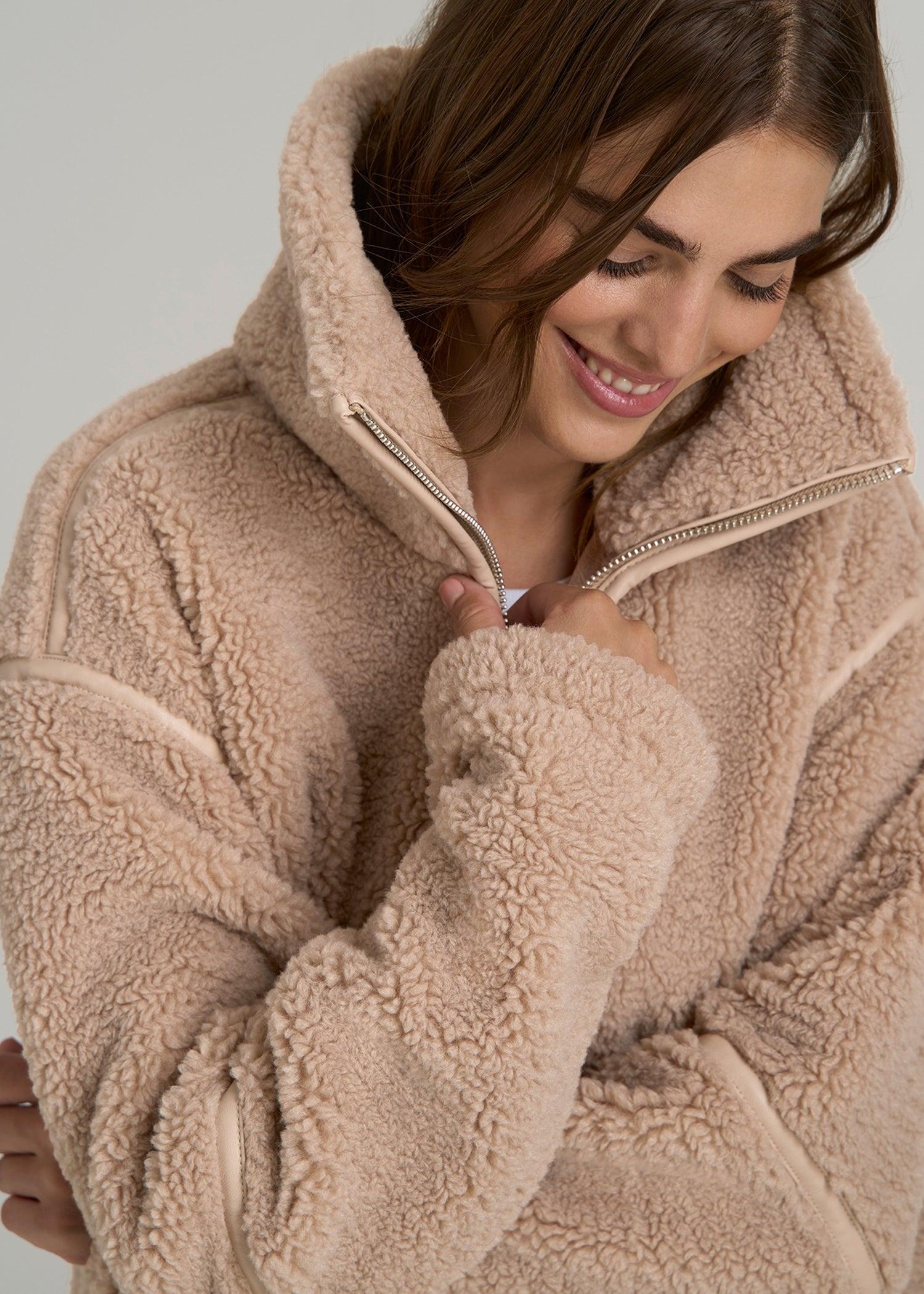 Relaxed Shearling Jacket for Tall Women in Warm Taupe Product Image