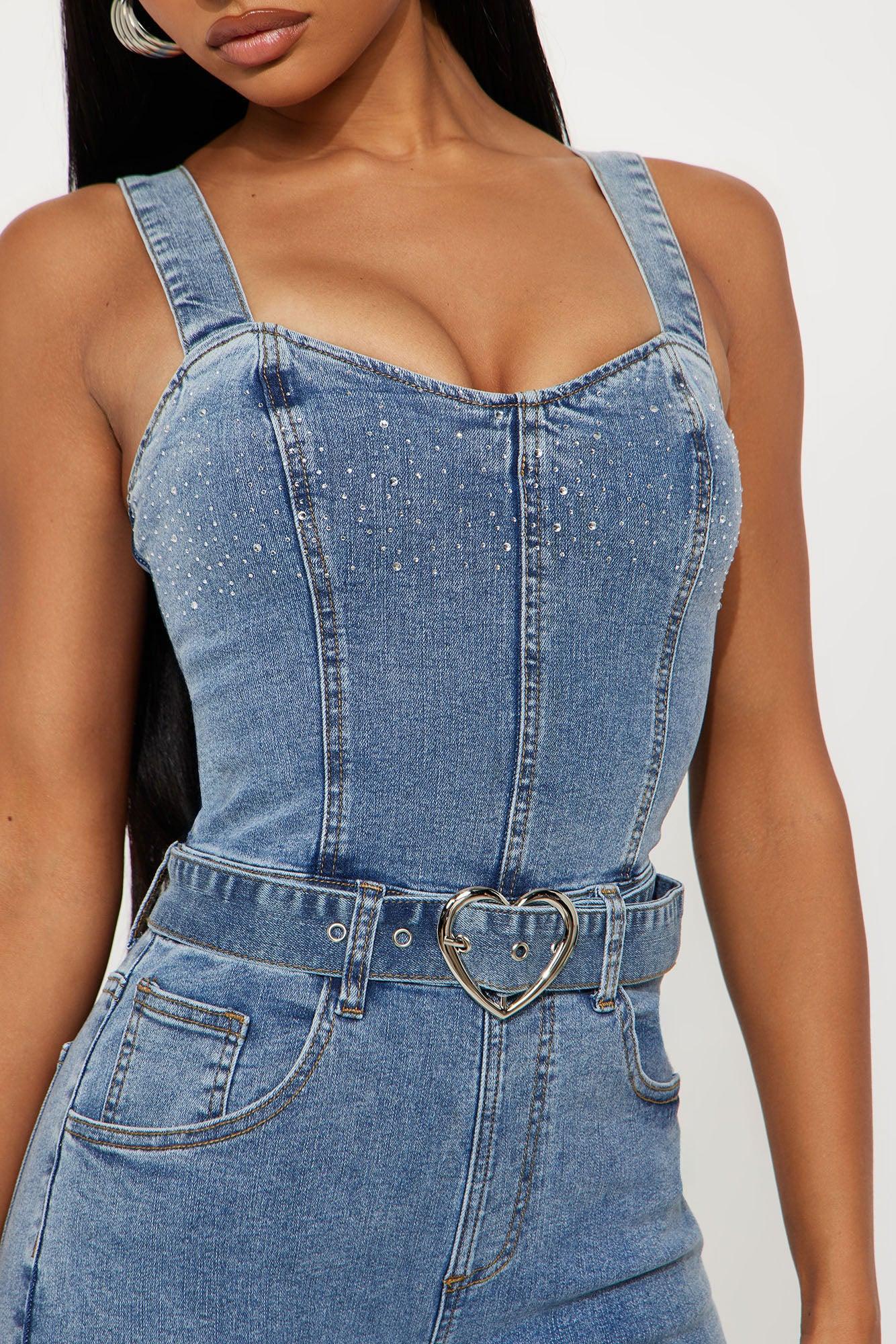 Star Dazzle Embellished Denim Jumpsuit - Denim Product Image