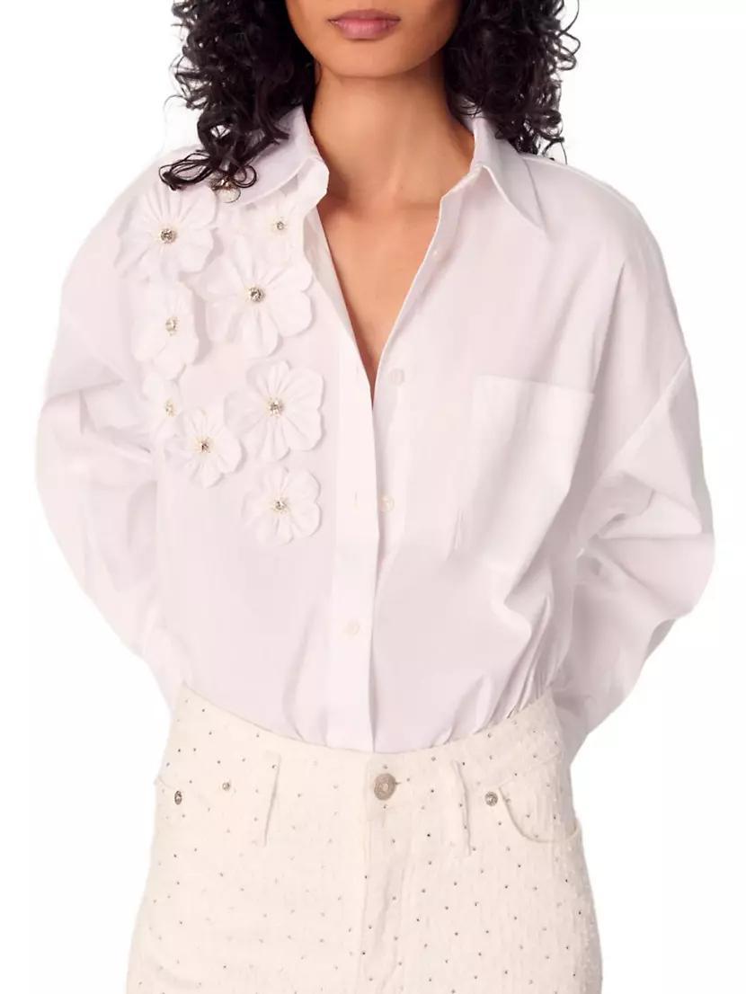 Long Shirt with Embroidered Flowers Product Image