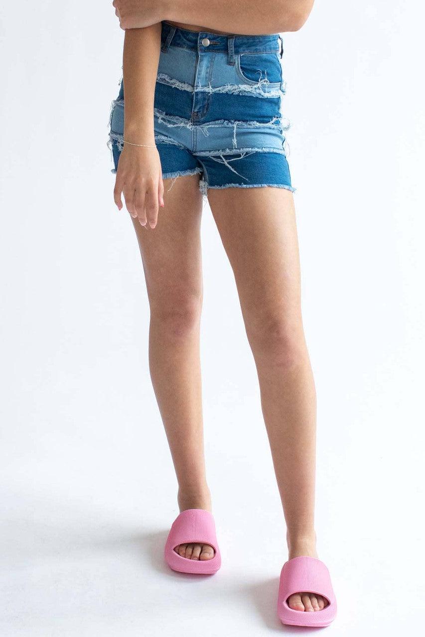Patchwork Denim Shorts 1 Product Image
