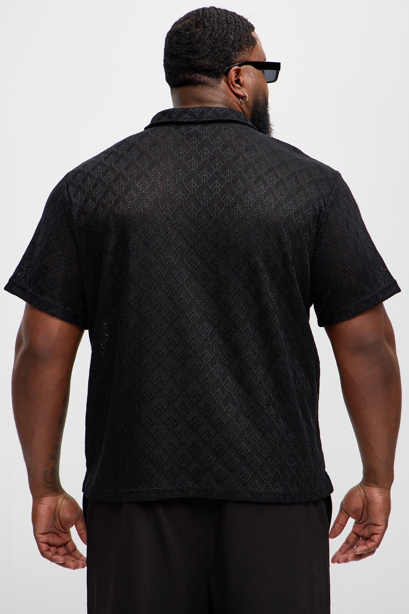 Diamond Shape Knit Johnny Collar Shirt - Black Product Image