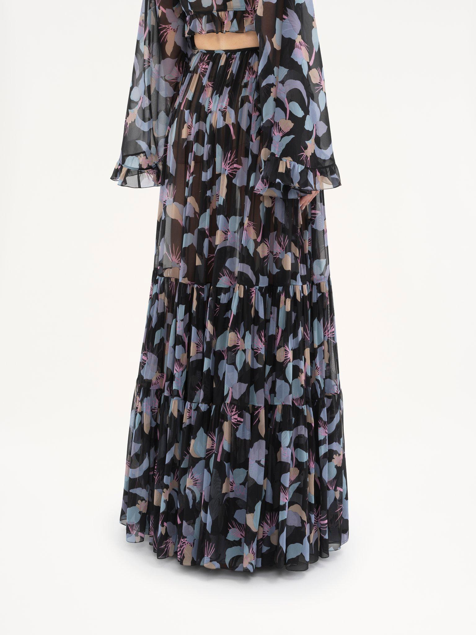 Gathered maxi skirt in silk georgette Product Image