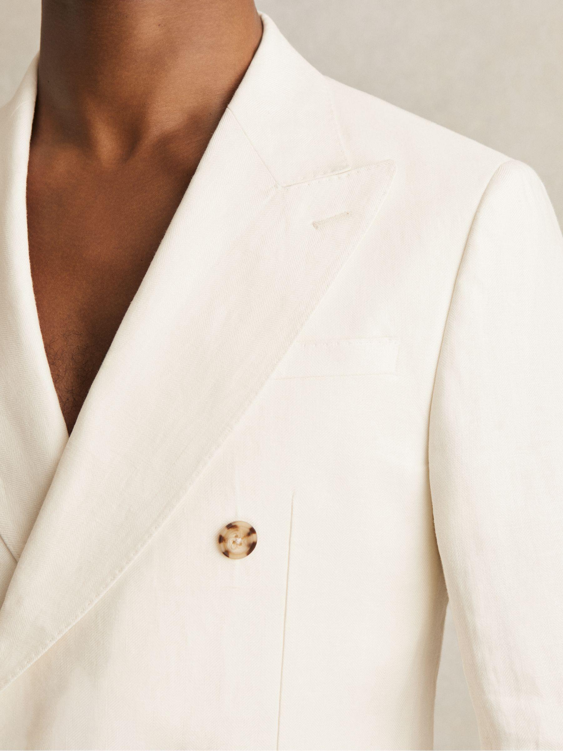 Linen Double-Breasted Suit Blazer Slim-Fit in Herringbone in White Product Image