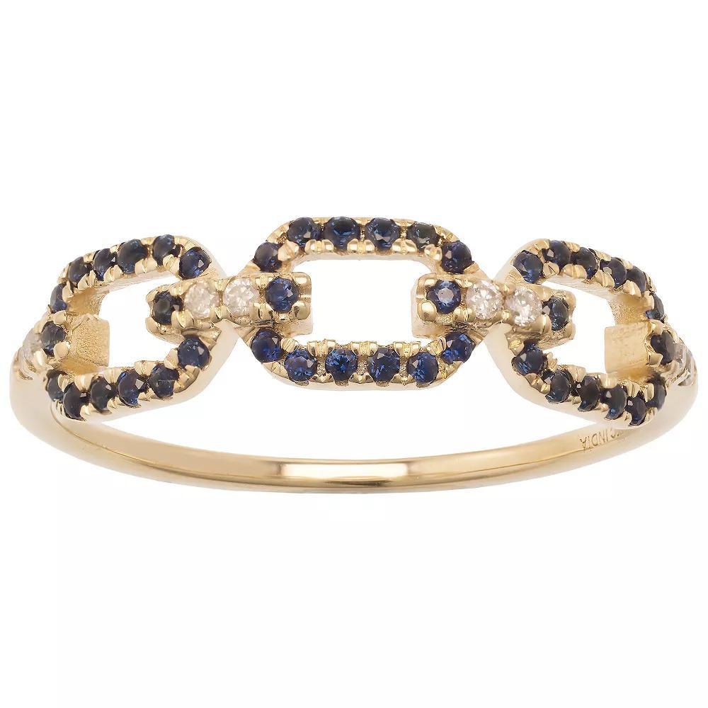 Gemistry 14k Gold Blue Sapphire & White Topaz Link Ring, Women's, Size: 8 Product Image
