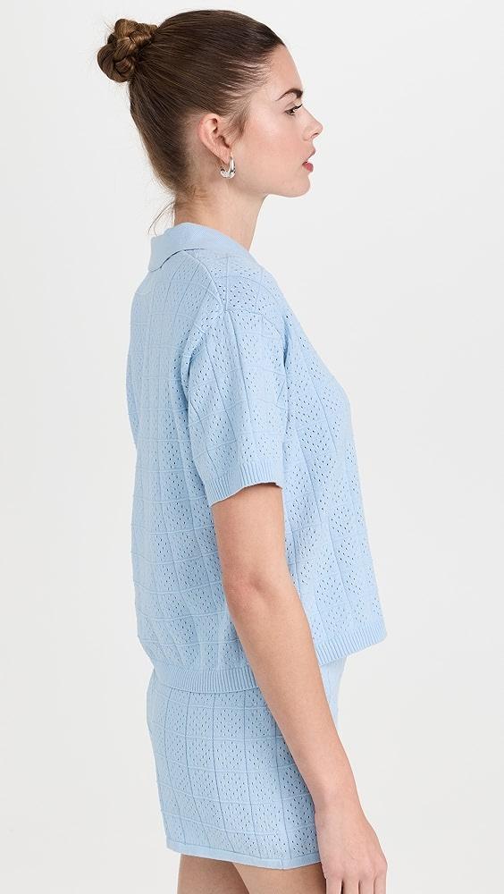 MONROW Crochet Knit Oversized Polo Tee | Shopbop Product Image