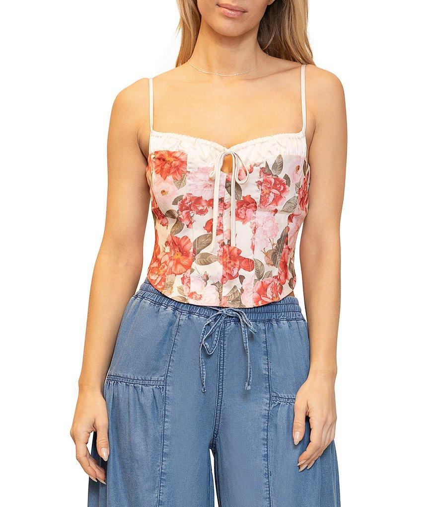 Stevie By Steve Madden Satin Floral Print Bustier Spaghetti Strap Top Product Image