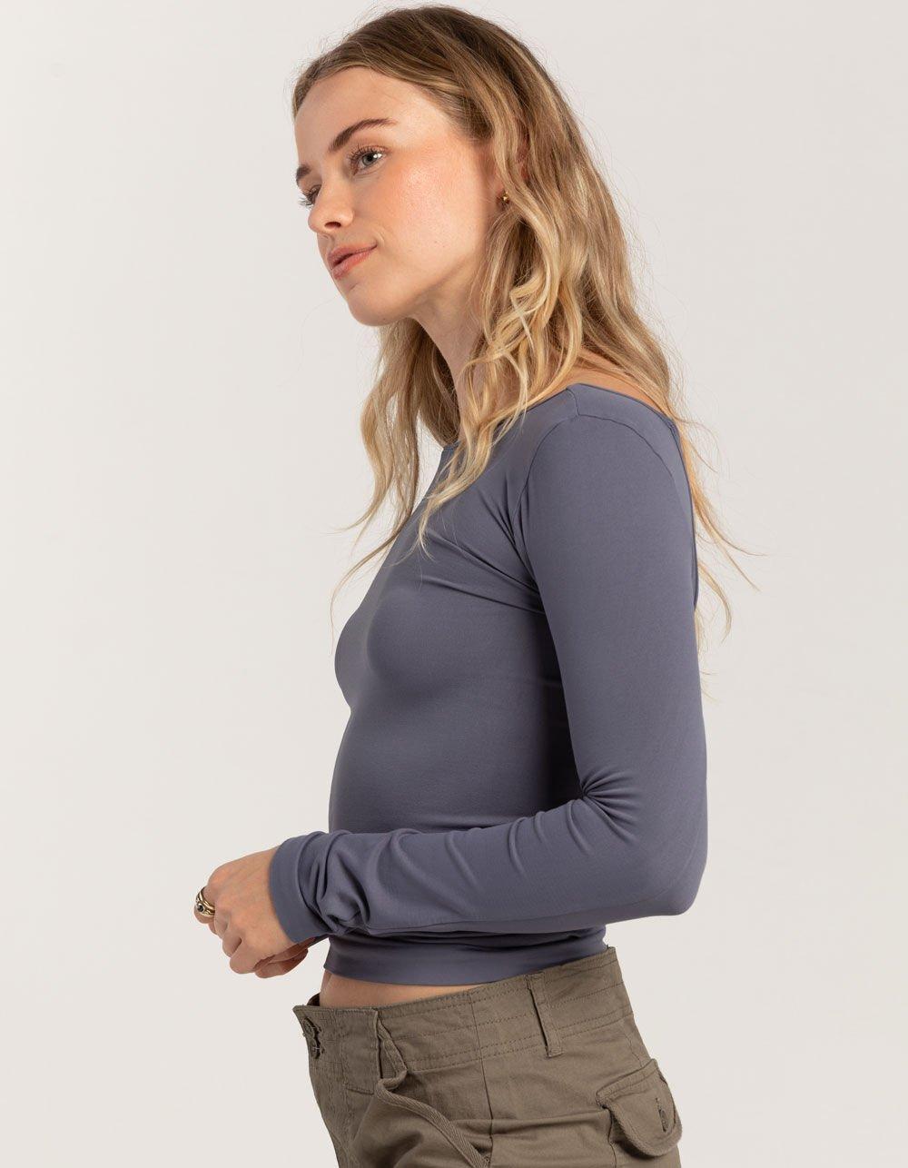 RSQ Womens Seamless Open Back Long Sleeve Tee - PLUM Product Image