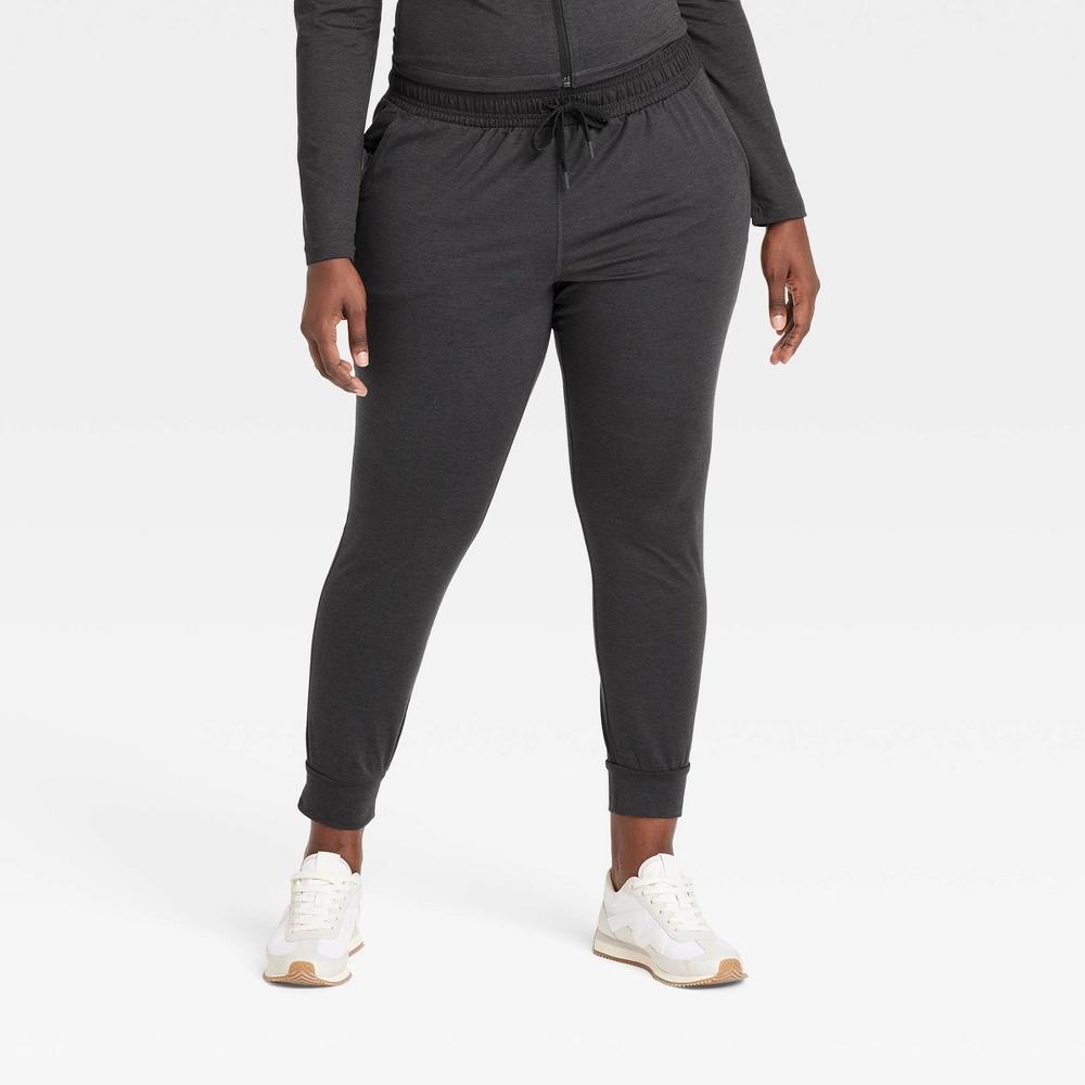 Womens Soft Stretch Mid-Rise Joggers - All In Motion Heathered Black XL: Moisture Wicking, Quick Drying Product Image