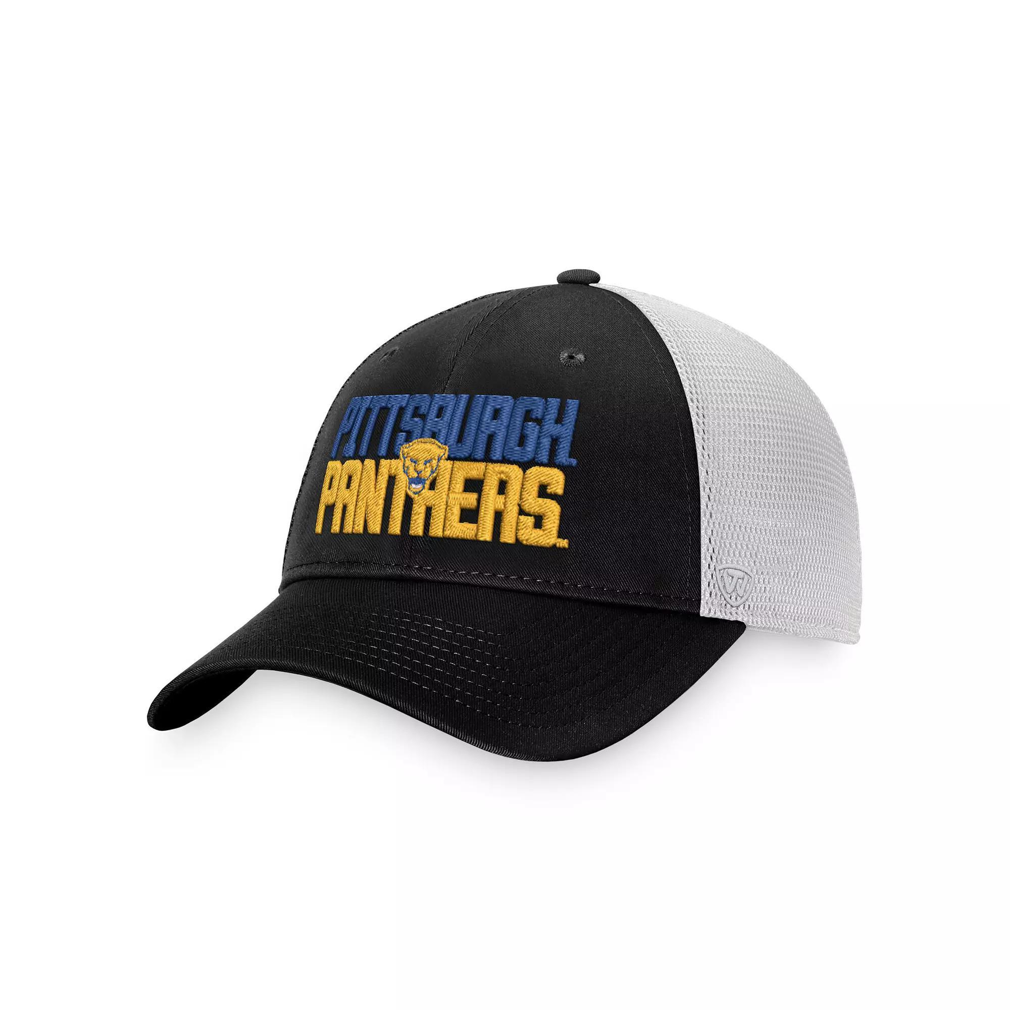Men's Top of the World Black/White Pitt Panthers Stockpile Trucker Snapback Hat Product Image