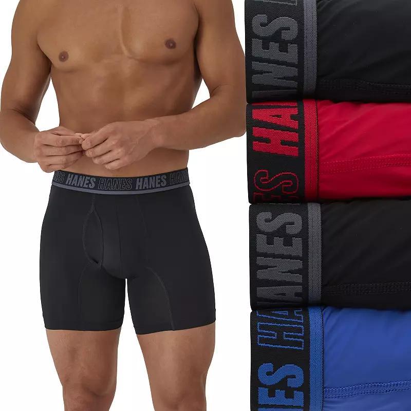 Hanes Moves Ultimate 4-Pack Mens Anti-Chafe Boxer Brief Underwear X-Temp Assorted 6, Mens Product Image