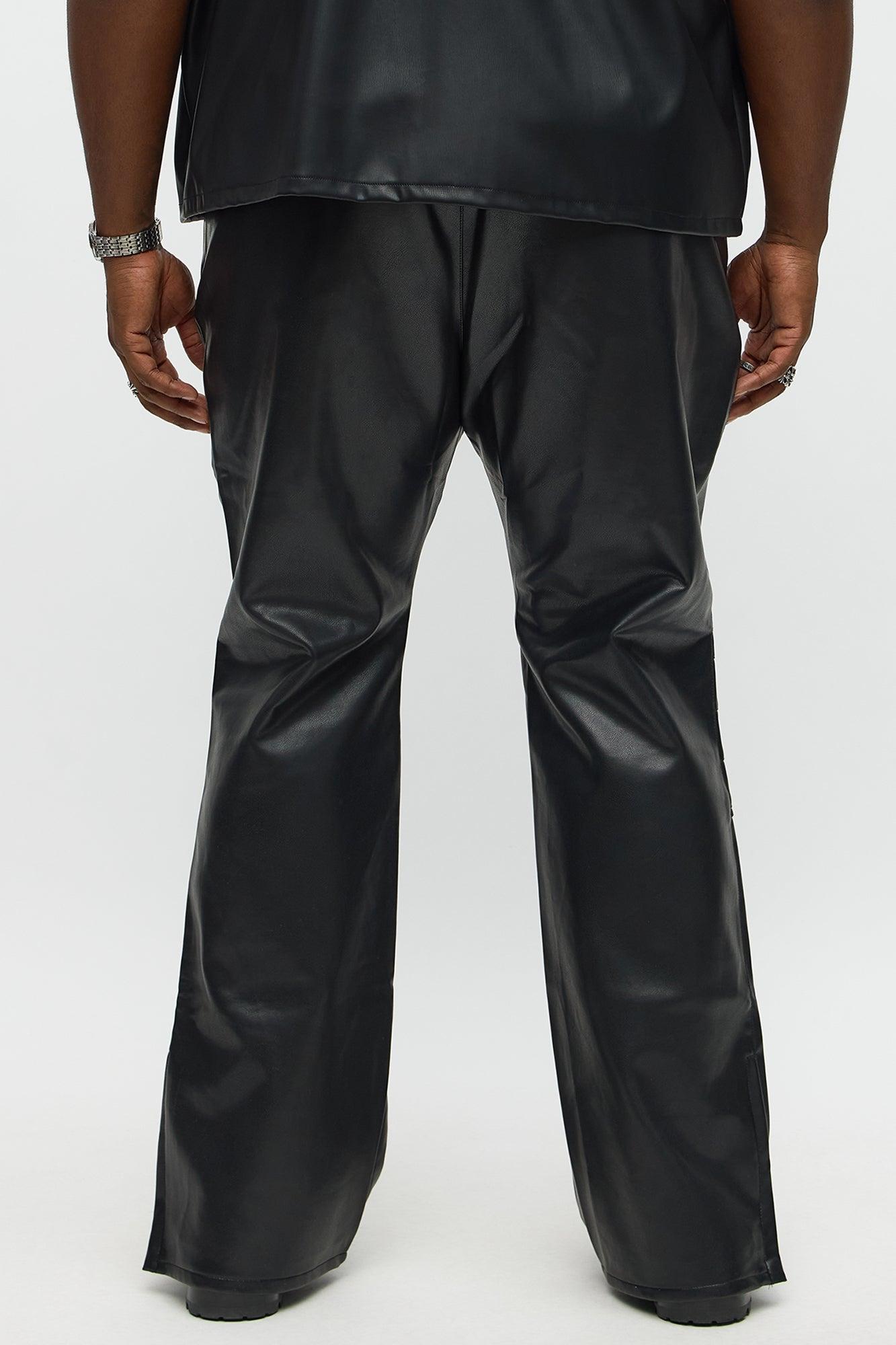 Slim Flare Zipper Pocket Faux Leather Pants - Black Product Image
