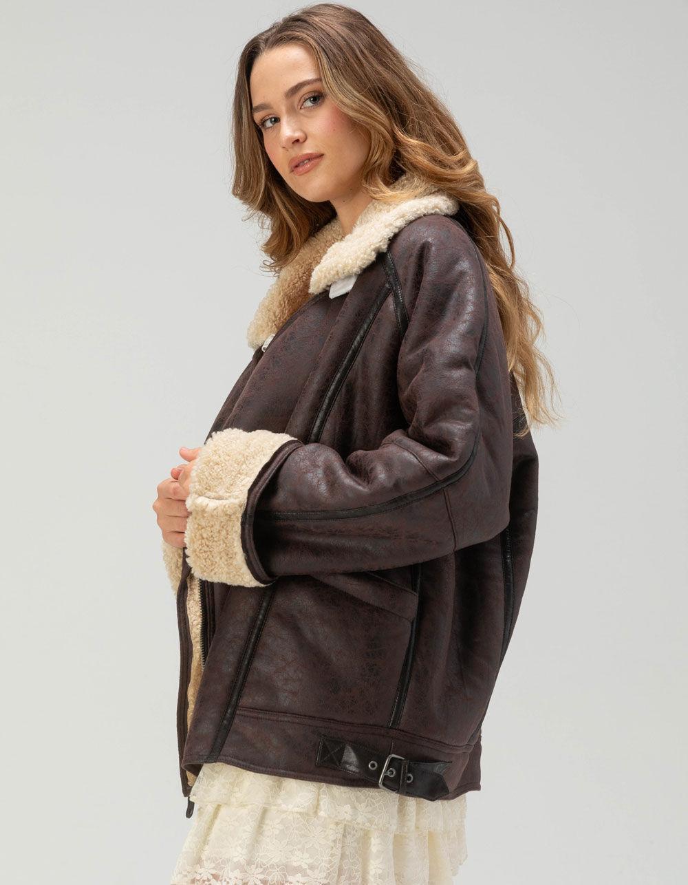 BDG Urban Outfitters Ella Faux Leather Womens Aviator Jacket - BLACK Product Image