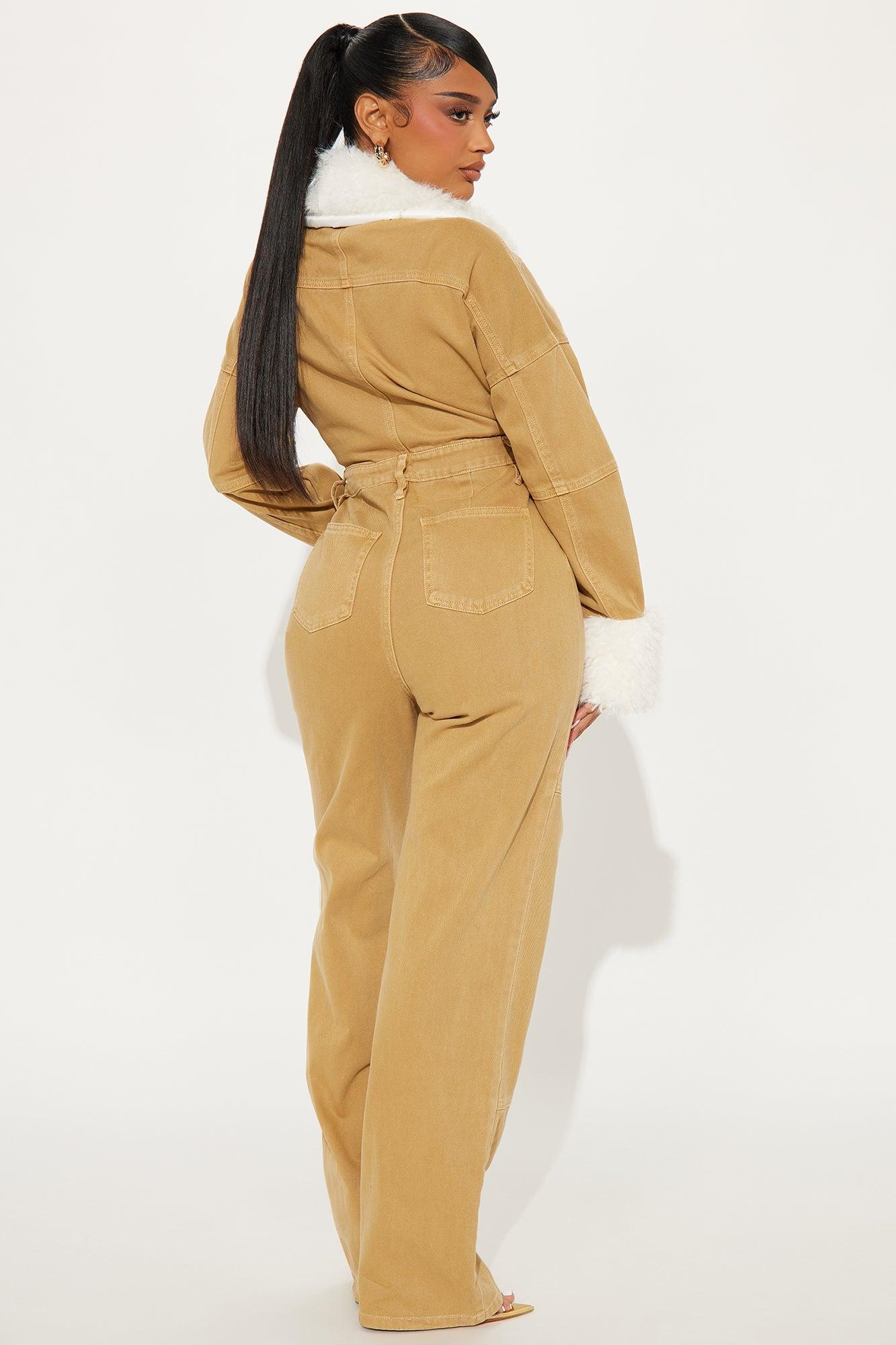Just How I Like It Denim Jumpsuit - Khaki Product Image