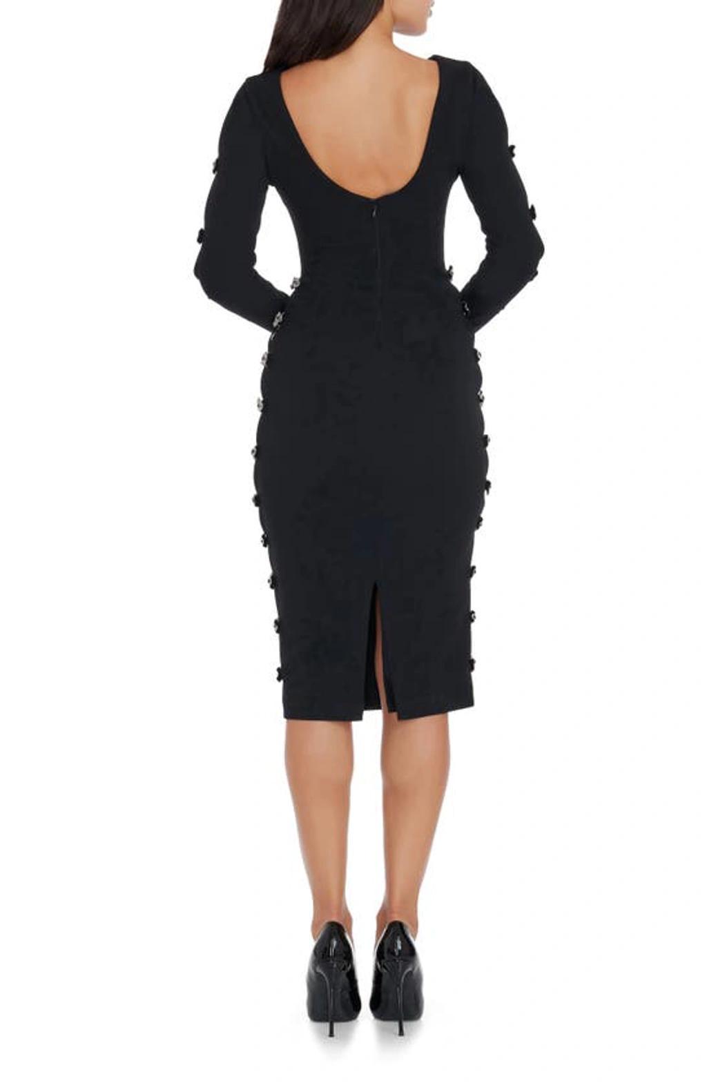 Emery Long Sleeve Bow Detail Cocktail Midi Dress In Black Product Image