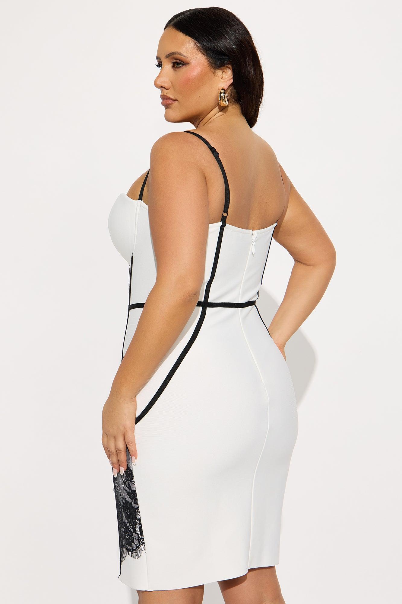 You're In My Mind Lace Bandage Midi Dress - White/Black Female Product Image