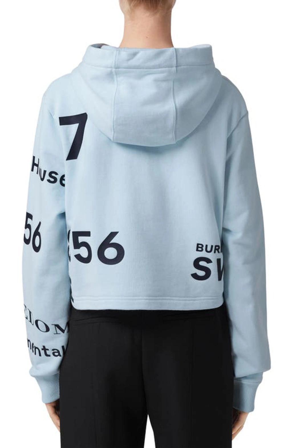BURBERRY Jenny Horseferry Print Crop Cotton Hoodie In Pale Blue Product Image