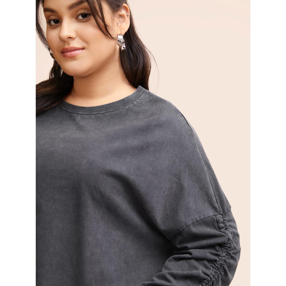 Plus Size Vintage Drawstring Drop Shoulder T-shirt DimGray Women Casual Drawstring Round Neck Everyday T-shirts BloomChic 30/6X Product Image