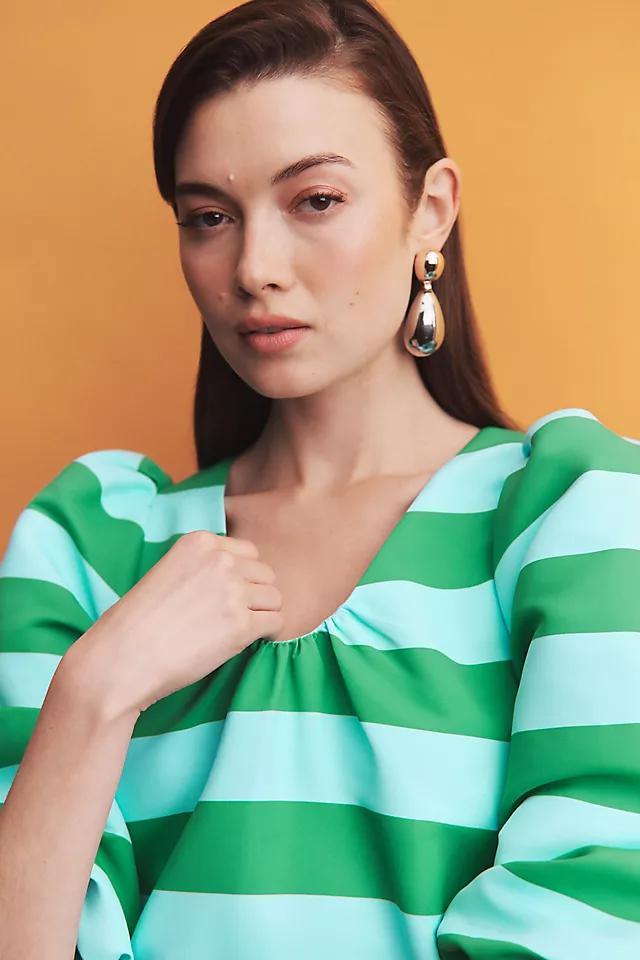 Sachin & Babi Josie Elbow-Sleeve V-Neck Striped Taffeta Mini Dress Product Image