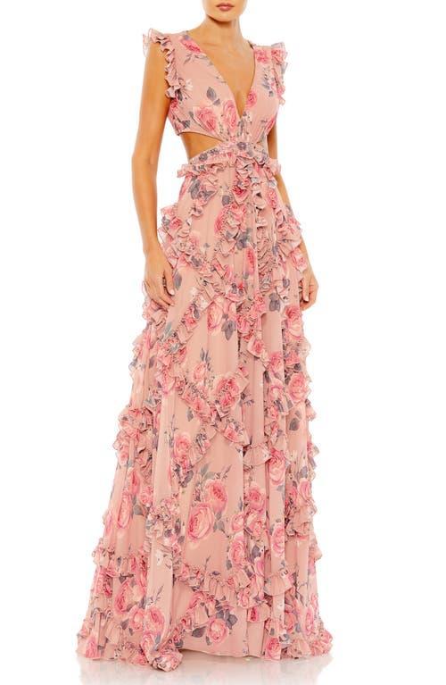 Womens Floral Chiffon Cut-Out Gown Product Image