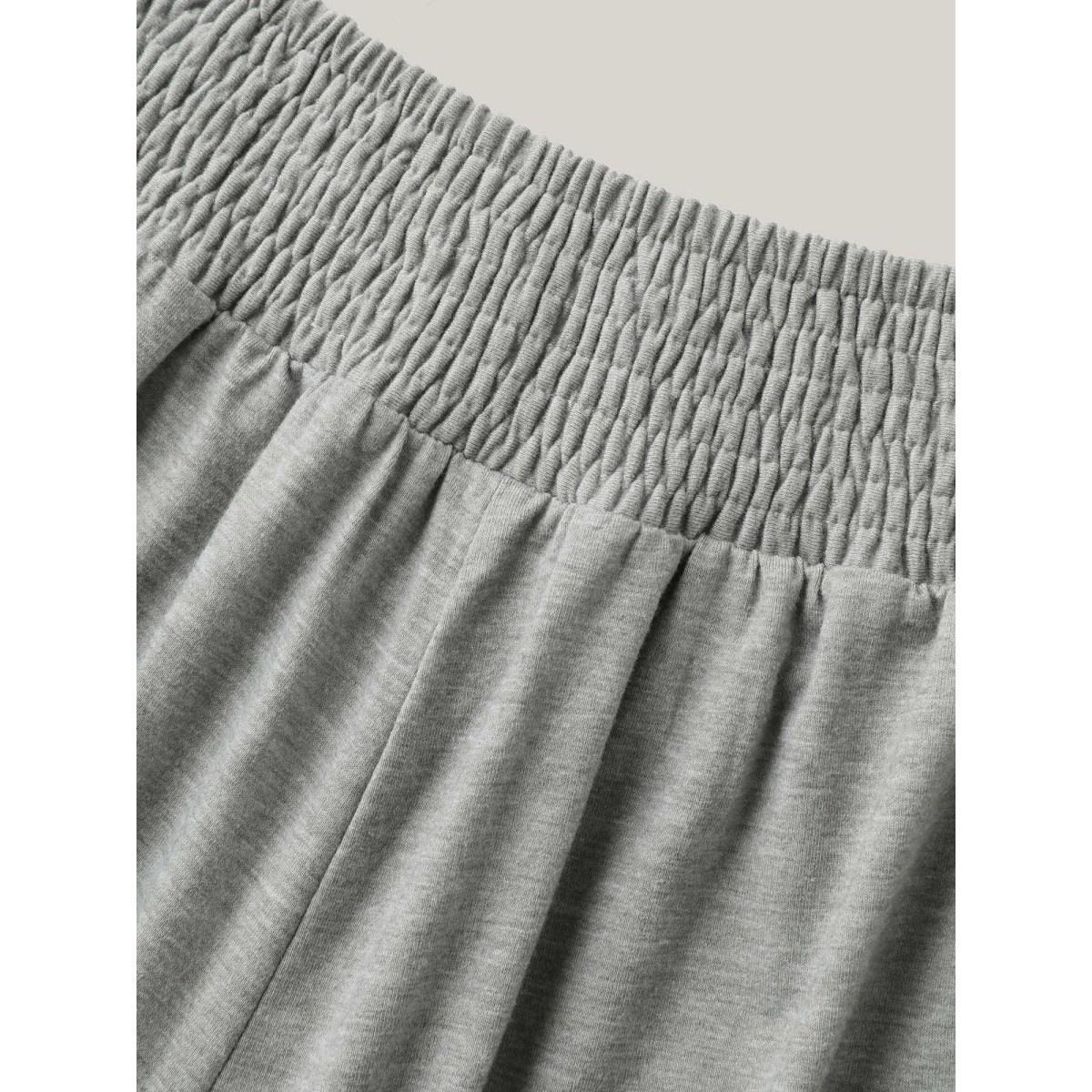 Plus Size Shirred Waist Wide Leg Pull-On Pants Women LightGray Casual Wide Leg Mid Rise Everyday Pants BloomChic 26/4X Product Image