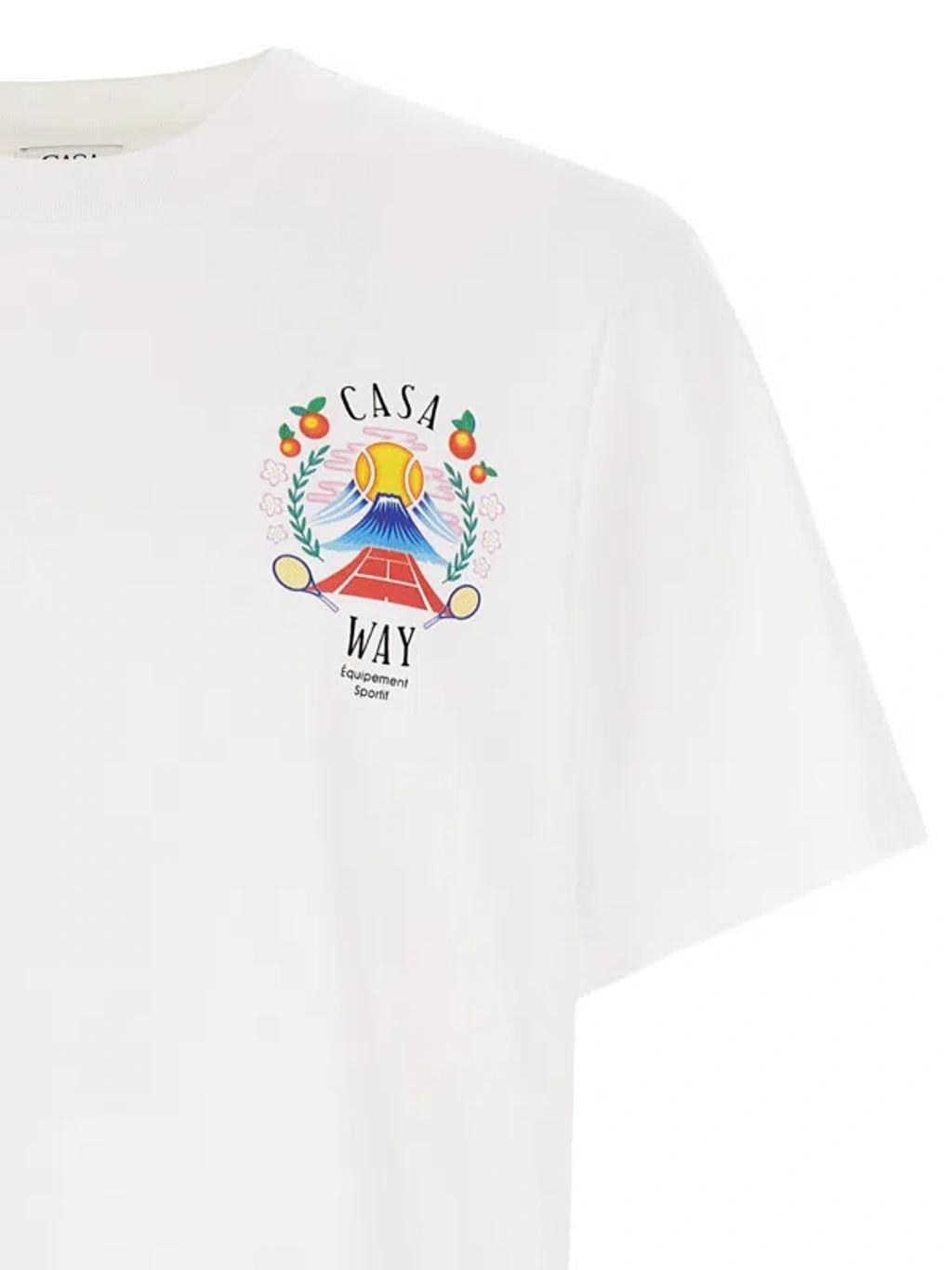 CASABLANCA T-shirt Girocollo Con Logo Sul Fronte In Cotone Bianca Uomo In Neutral Product Image