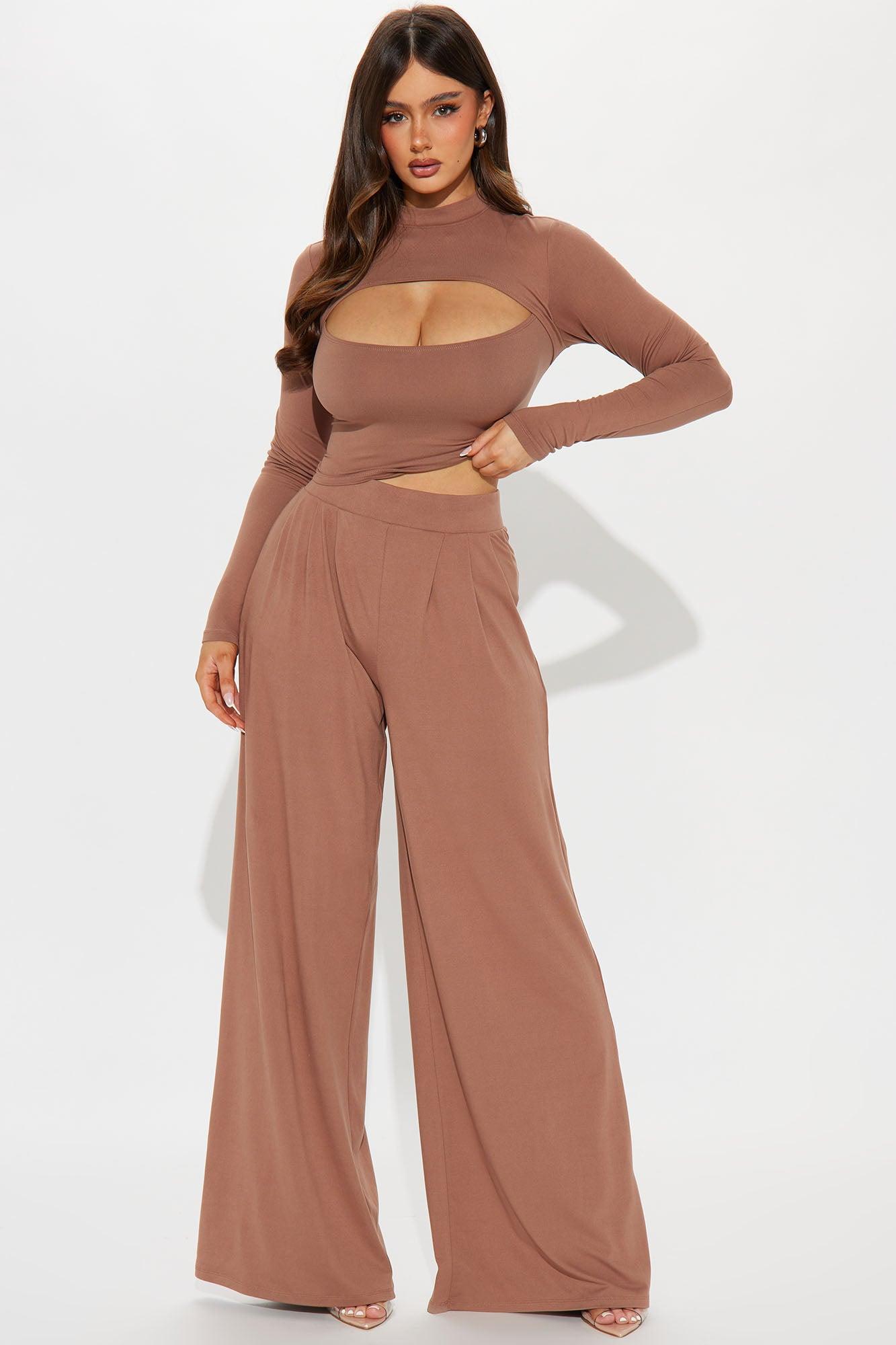 Choosing You Wide Leg Pant Set - Mocha Product Image