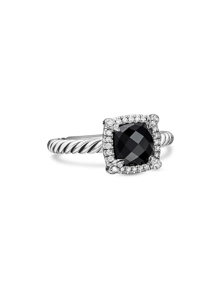 7mm Petite Chatelaine Pave Bezel Ring with Gemstone and Diamonds in Silver Product Image