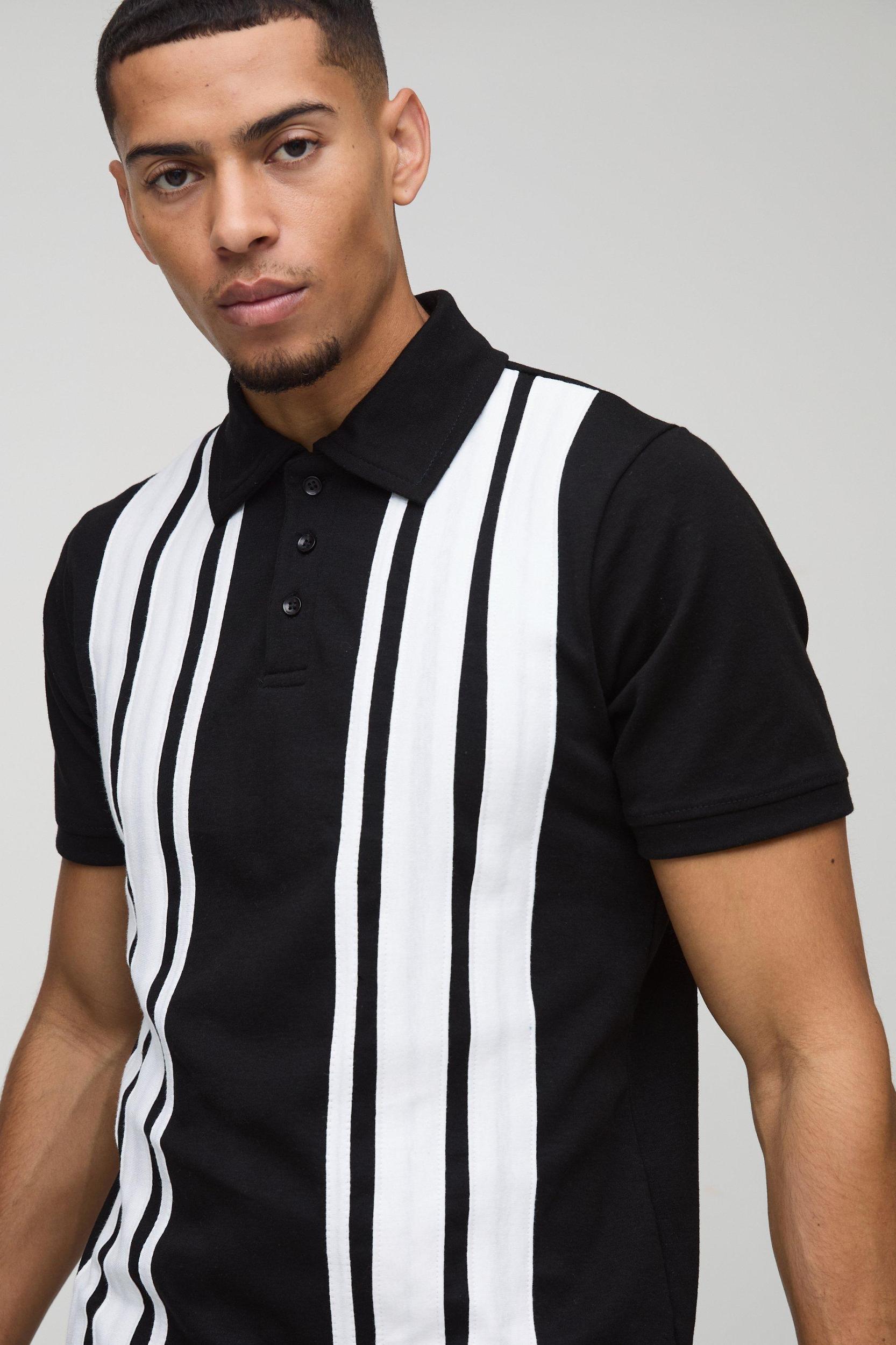 Slim Interlock Colour Block Polo | boohooMAN USA Product Image