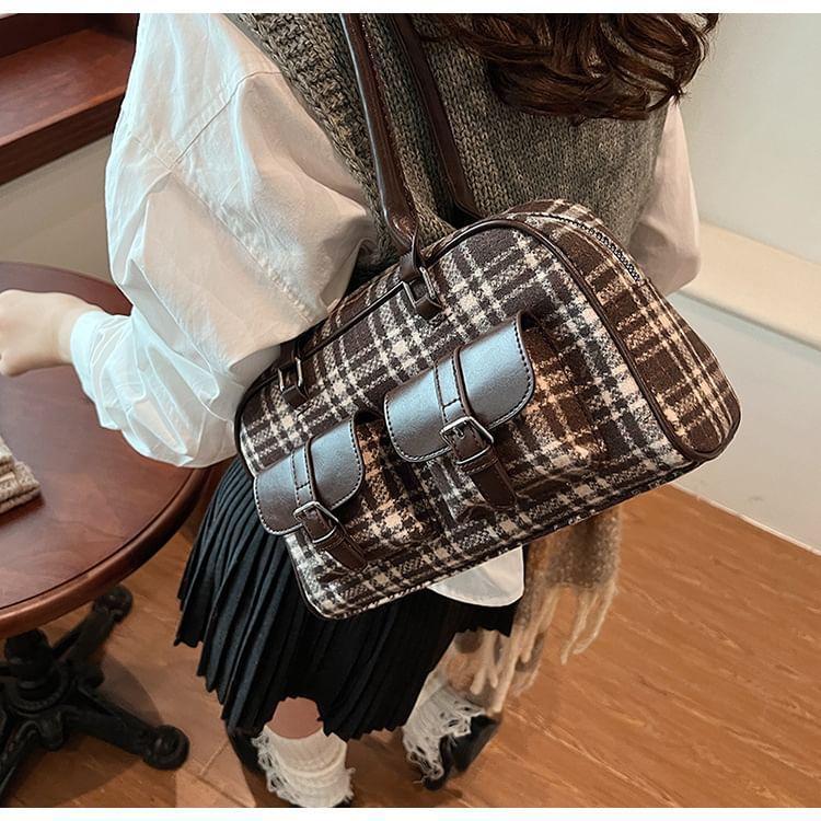 Plaid Buckled Tote Bag Product Image