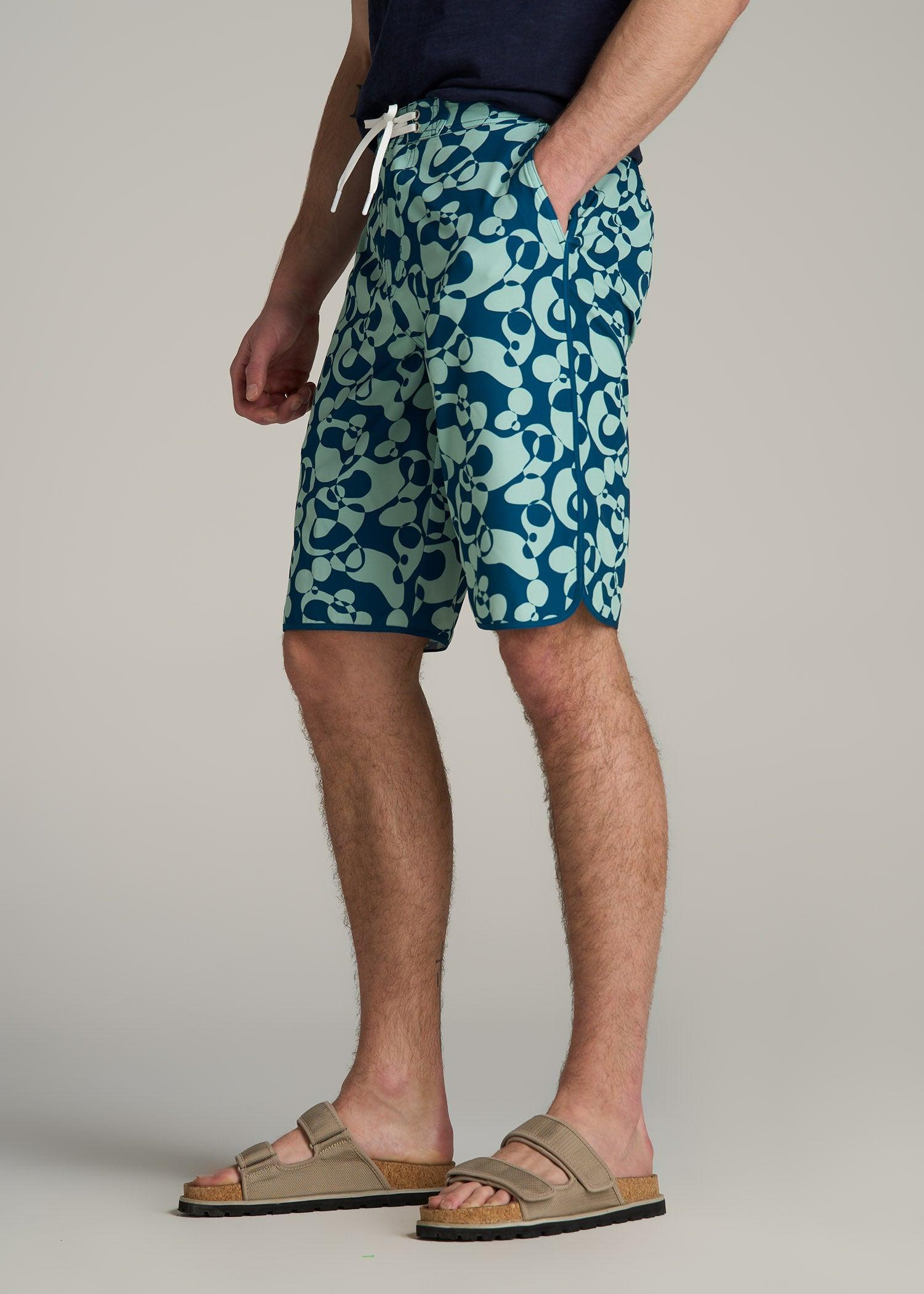 Hi-Tide Scallop Board Shorts for Tall Men in Mint Abstract Male Product Image