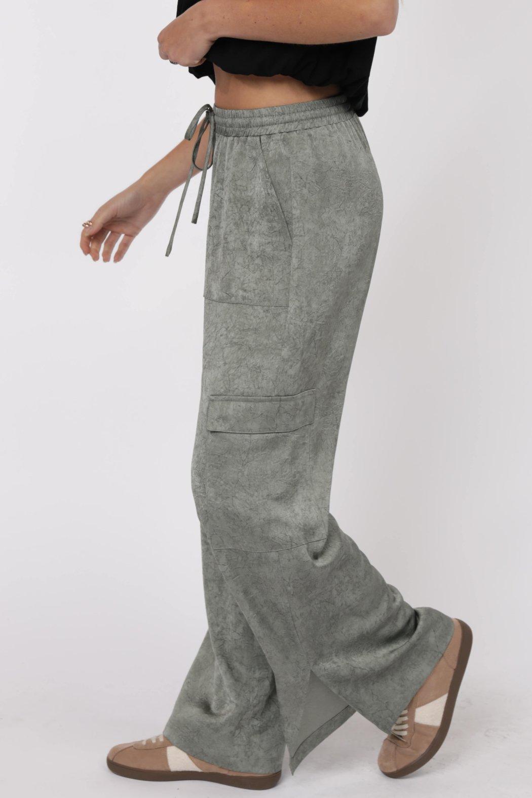 CRINKLED SATIN CARGO PANTS Product Image