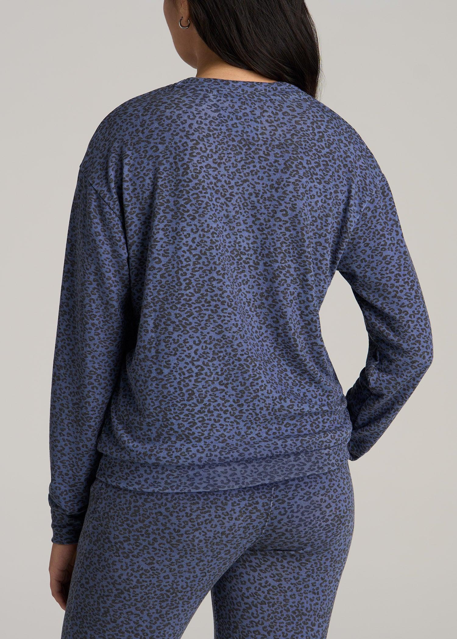 Cozy Lounge Crewneck for Tall Women in Navy Leopard Product Image