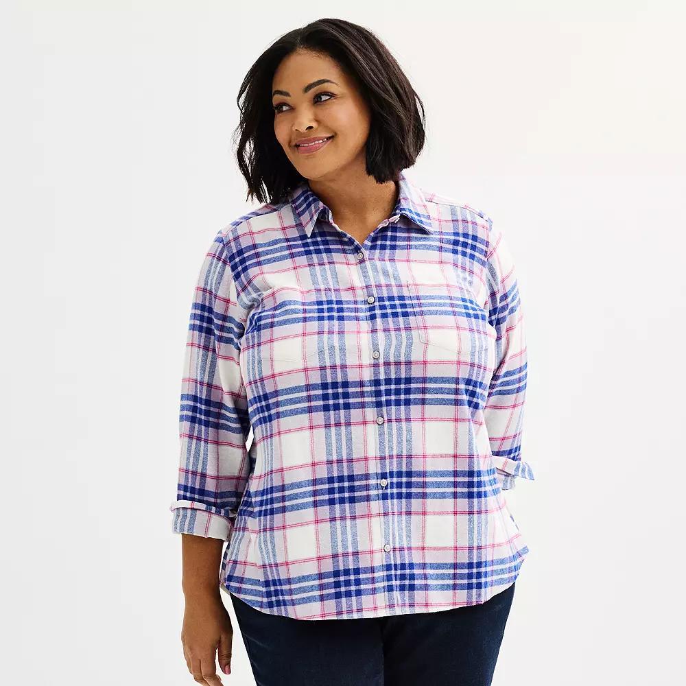 Plus Size Croft & Barrow® The Extra Soft Plaid Flannel Shirt, Women's, Size: 4XL, Purple Fall Plaid Product Image