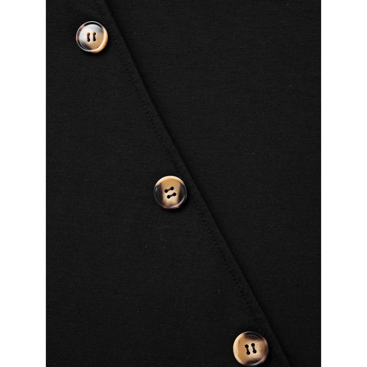 Plus Size Plain V Neck Button Detail Flutter Sleeve T-shirt Black Women Casual Plain Plain V-neck Dailywear T-shirts BloomChic 22-24/3X Product Image