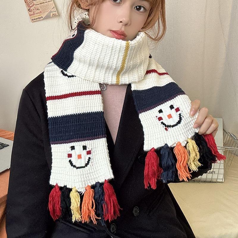 Smiley Embroidered Tassel Light Scarf Product Image