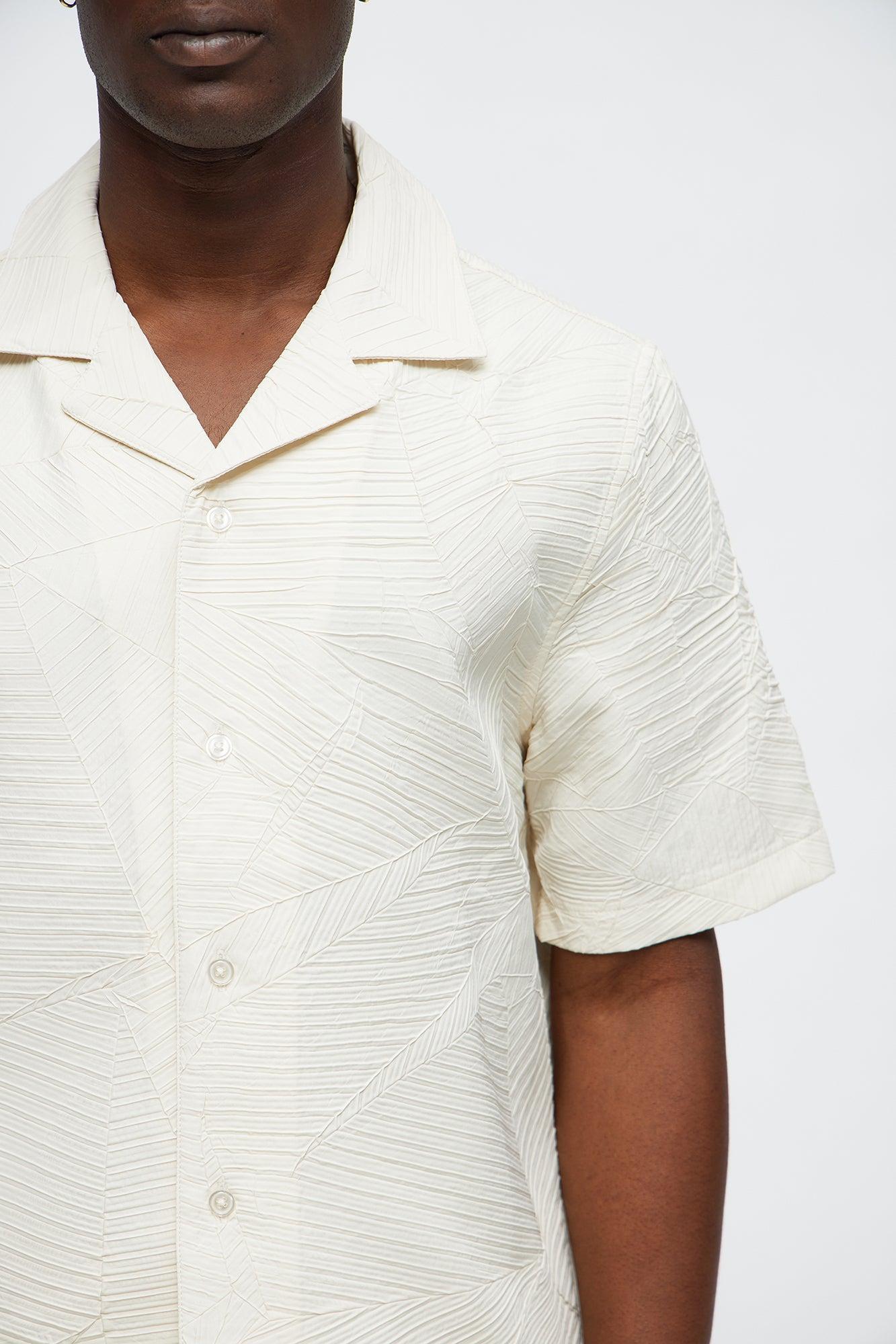 Ponce Textured Cuban Collar Button Up Shirt - Cream Male Product Image