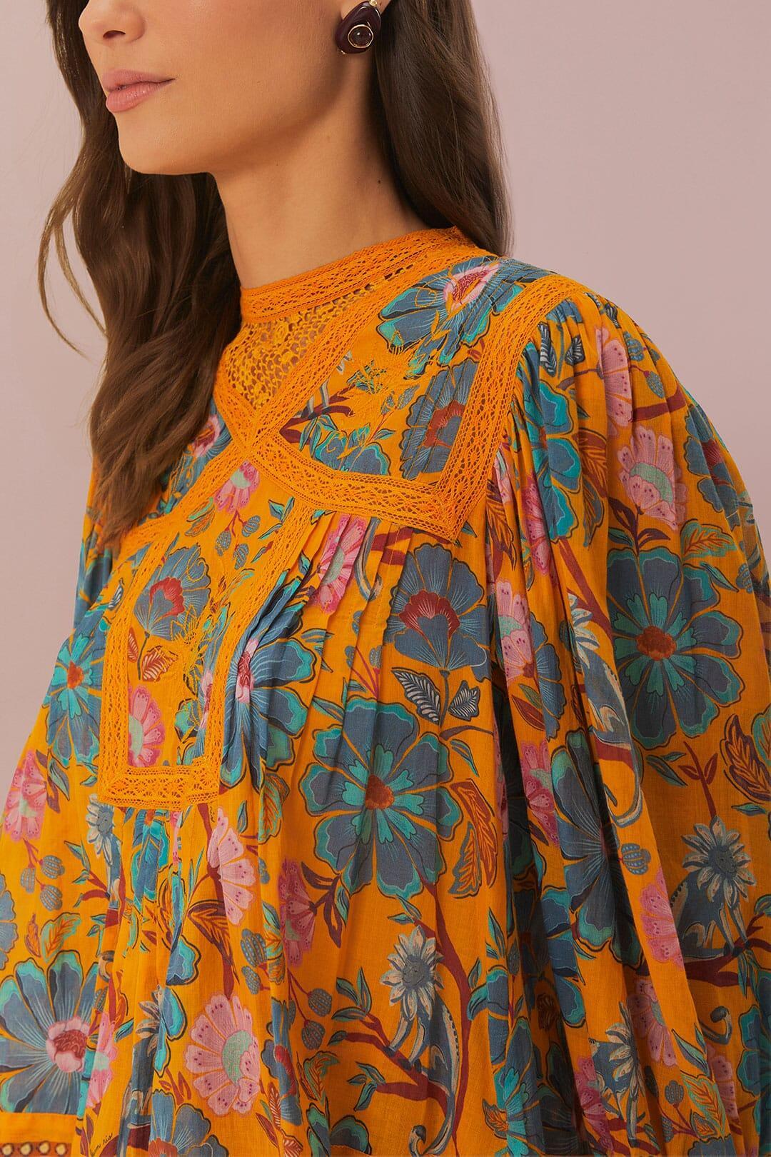 Yellow Mica Short Sleeve Collared Blouse, MICA YELLOW / XXS Product Image