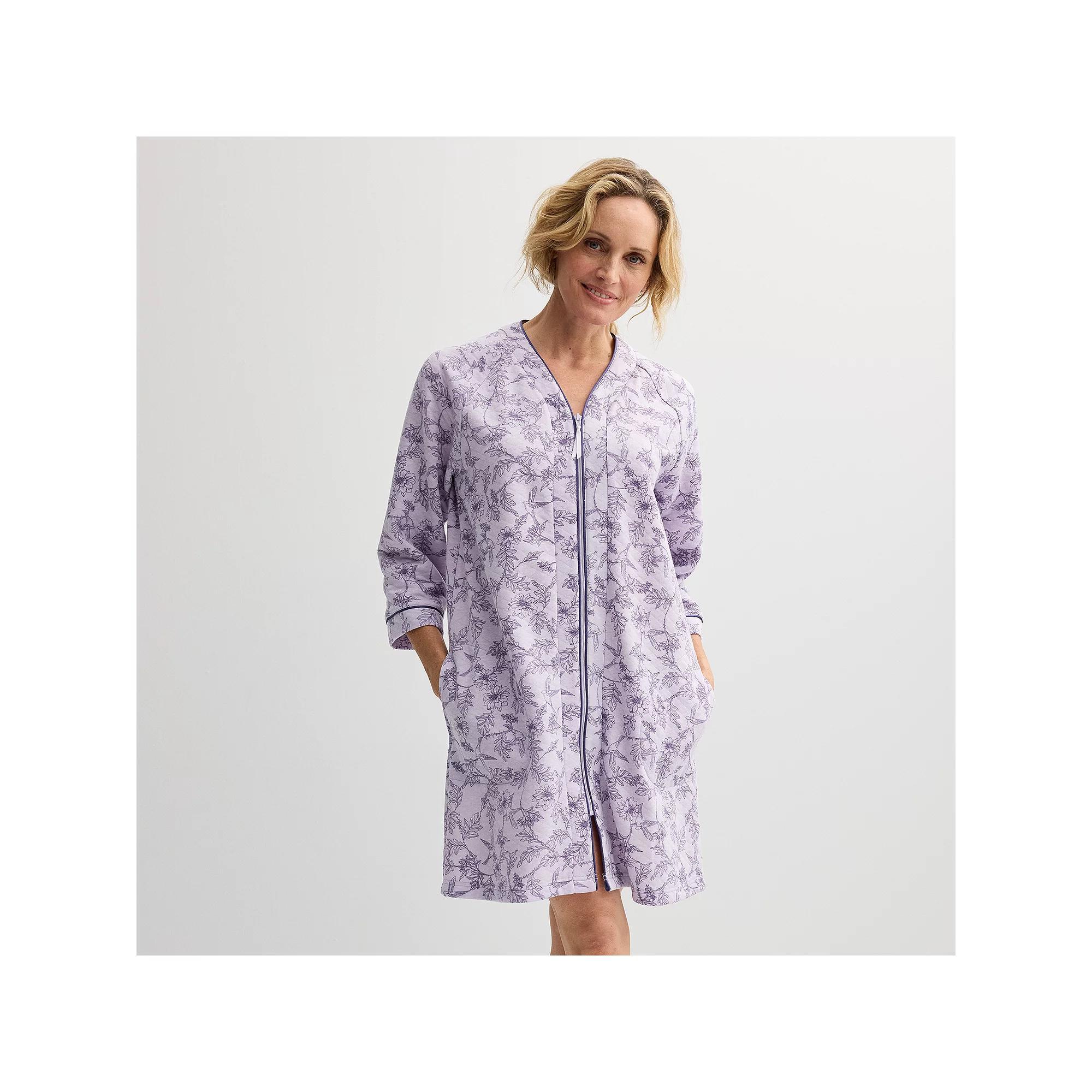 Women's Croft & Barrow® Quilted Zip Short Robe, Size: XXL, Floral Bird Product Image