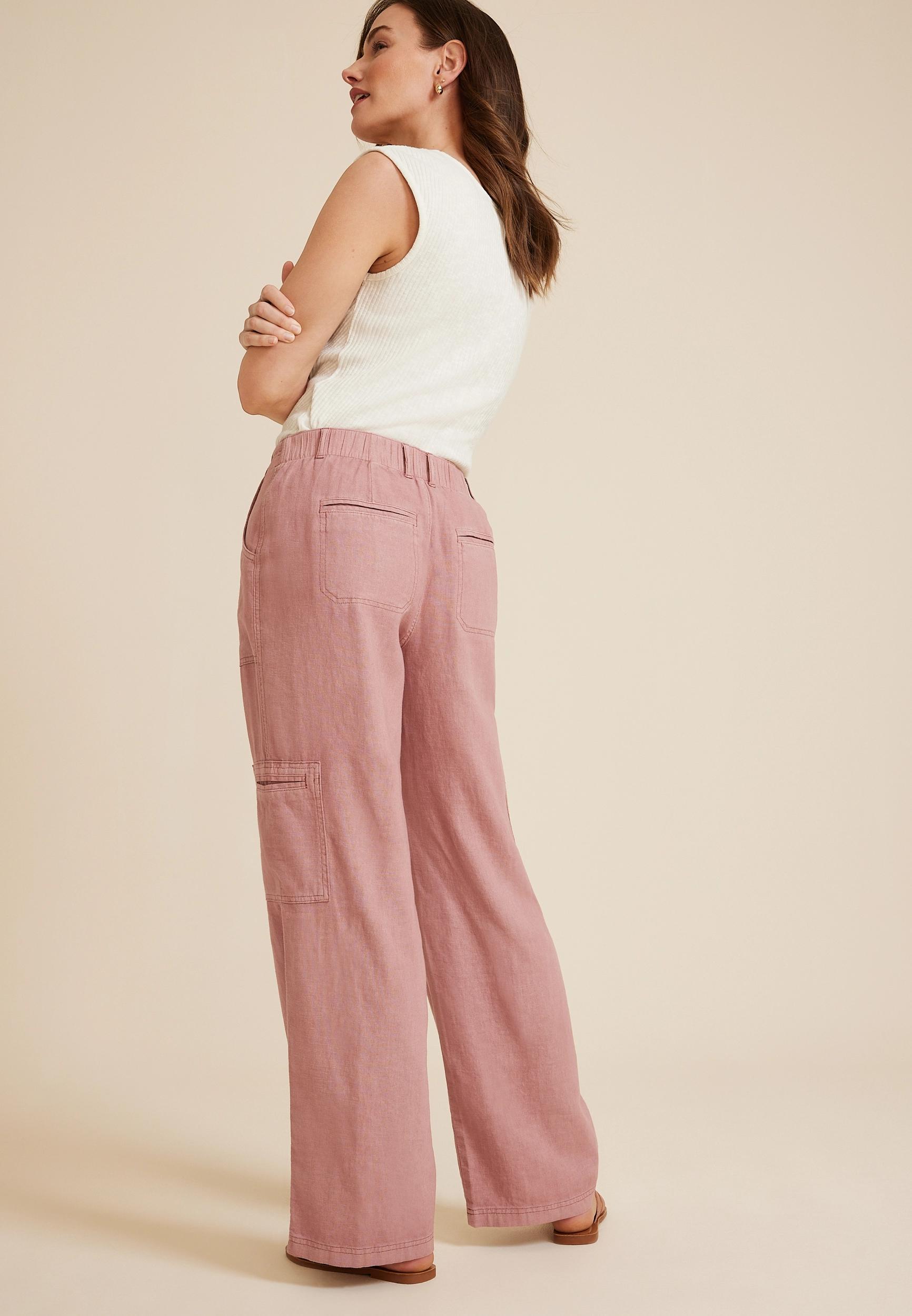 Maurices Womens Soft Linen High Rise Cargo Wide Leg Pants Pink Size 16 Product Image
