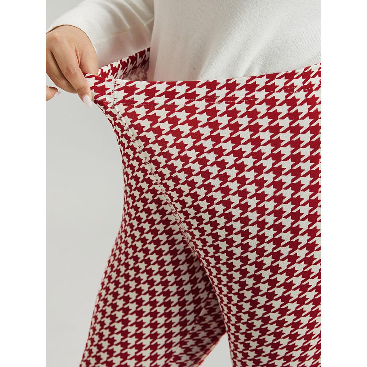 Plus Size Christmas Houndstooth Elastic Waist High Rise Leggings Women Raspberry Elegant High stretch Skinny High Rise Dailywear Leggings BloomChic 10/M Product Image
