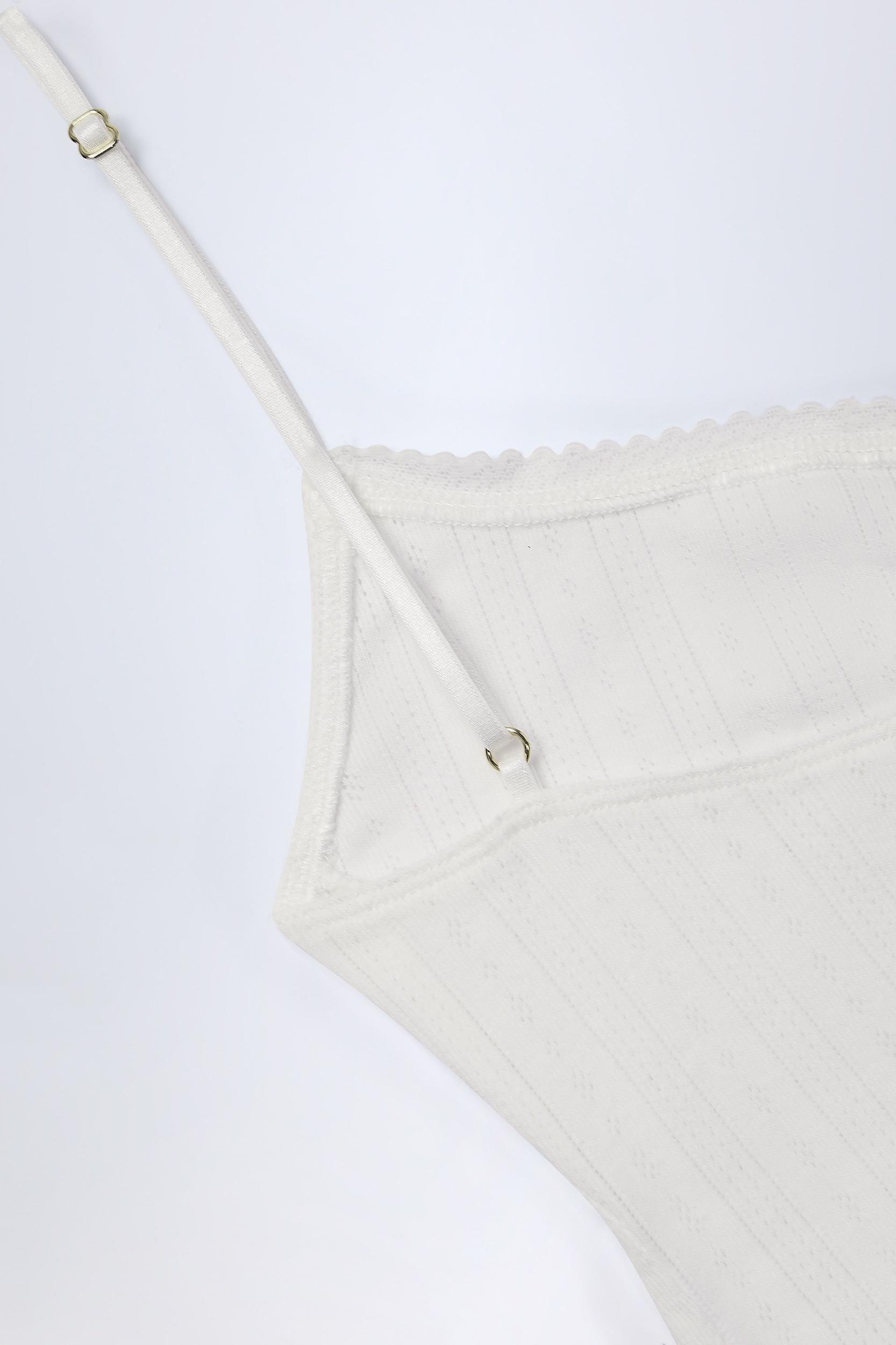 Pointelle Ruched Camisole Crop Top in White Product Image