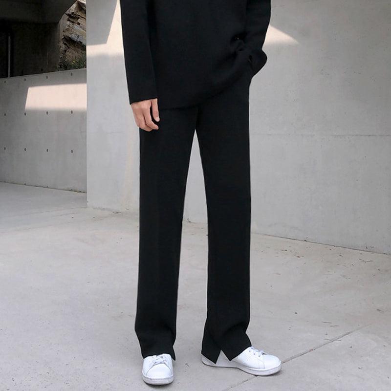 RT No. 3506 BLACK SPLIT WIDE STRAIGHT PANTS Product Image