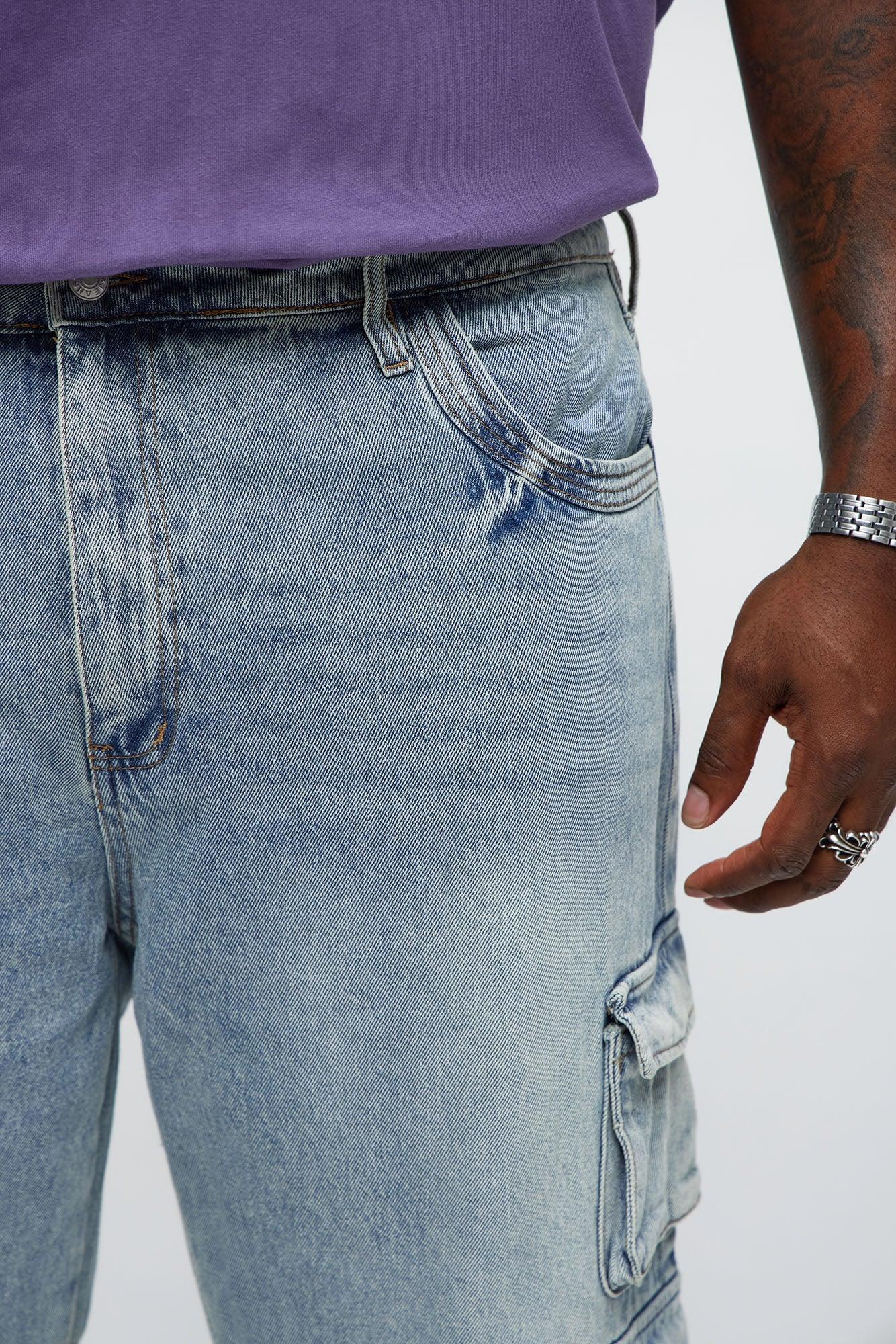 Straight Binded Cargo Jeans - Light Blue Wash Product Image