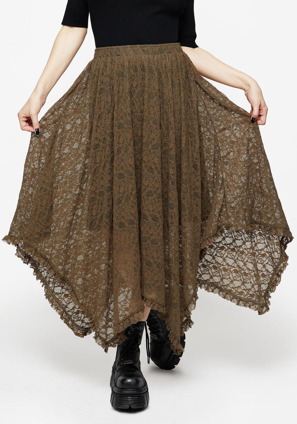 Myrtle Floral Lace Handkerchief Hem Midi Skirt Product Image