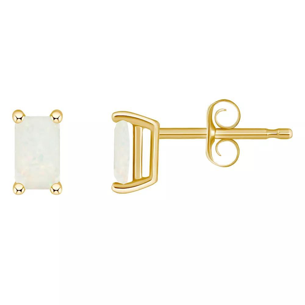 14k White Gold Emerald Cut Birthstone Stud Earrings, Women's, White Opal Oct Product Image