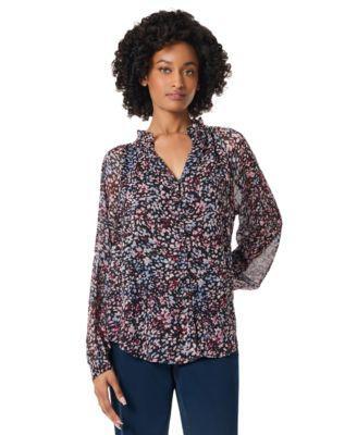 Jones New York Womens Printed Ruffled Peasant Top Product Image
